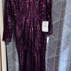 Purple Sequin Long Sleeve Dress